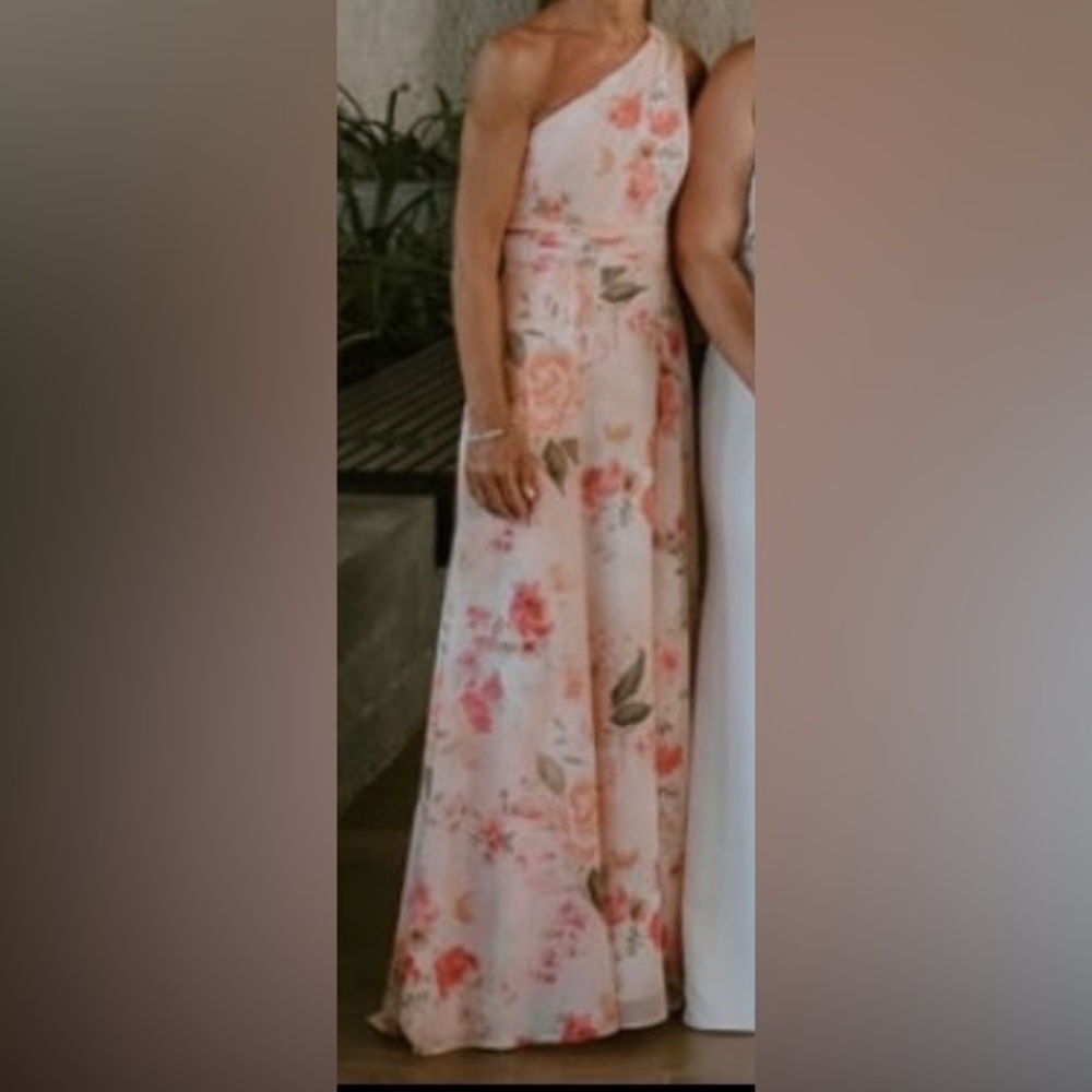 Azazie One-Shoulder Floral Dress in Pink and Cream - Picture 2 of 6